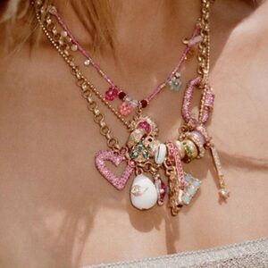 Elegant Pink and Gold Charm Necklace